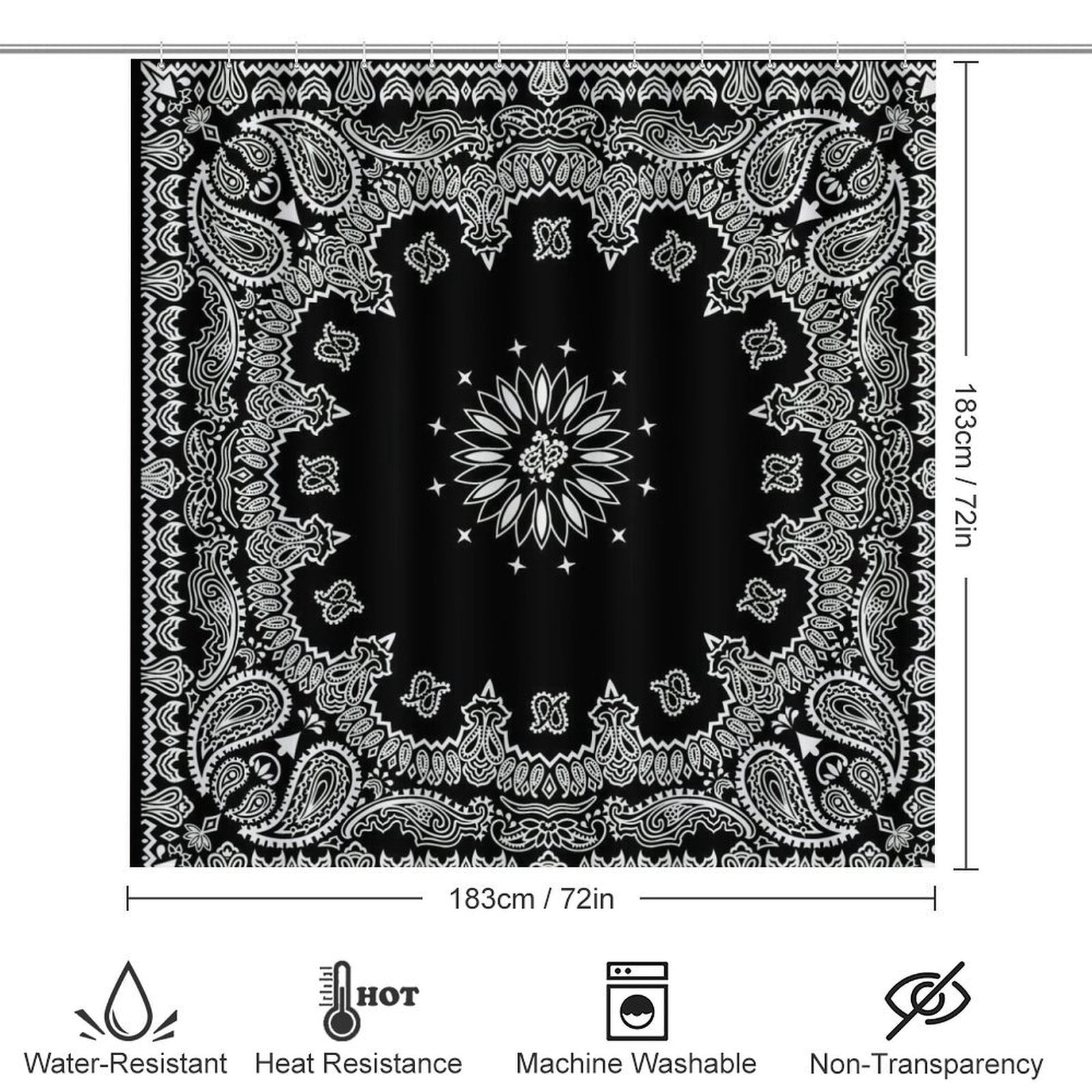 Bandana Pattern Shower Curtain Sets Non-Slip Rugs Bath Mat Toilet Cover U Shaped Mat 4 Pcs