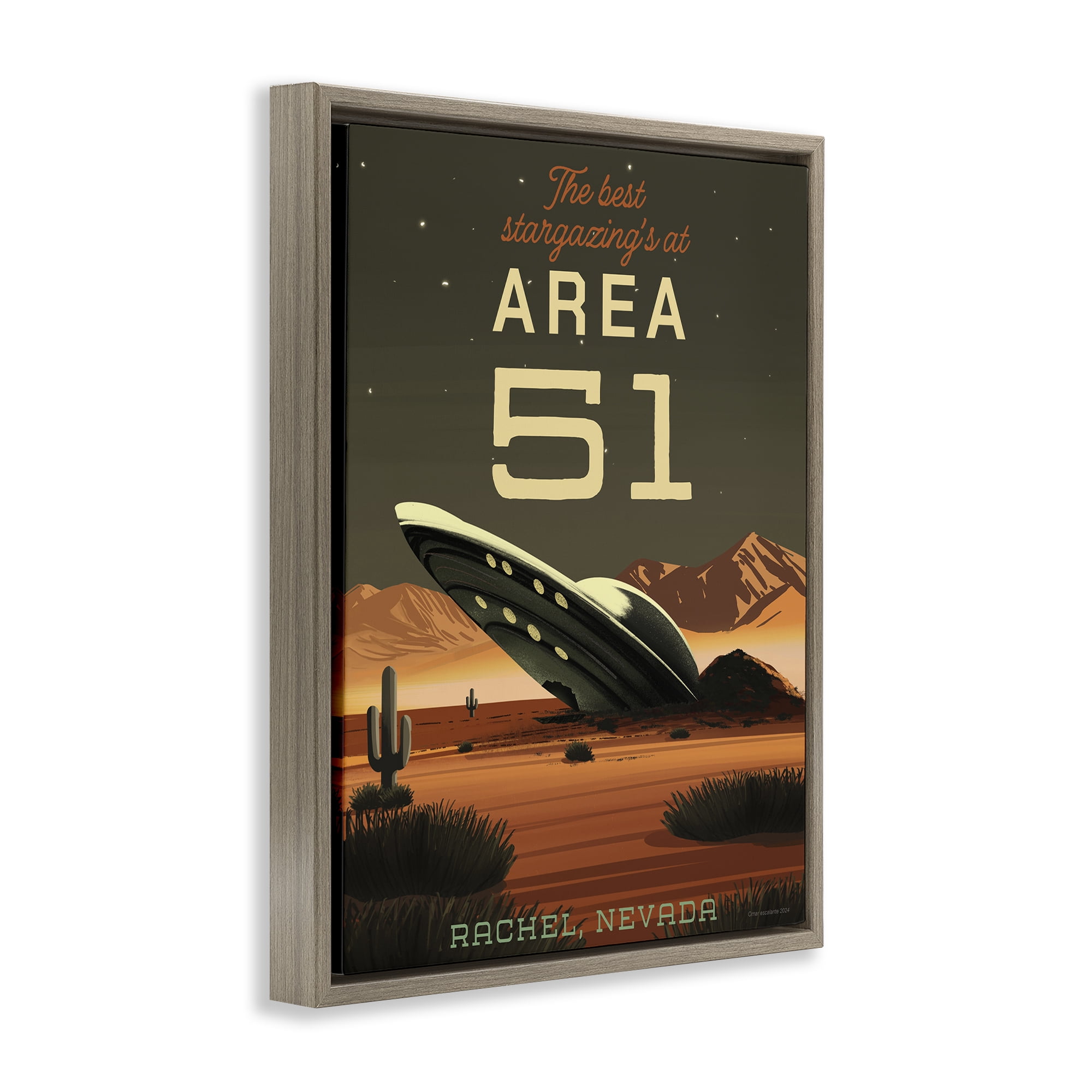 Stupell Industries Stargazing Area 51 Brown Framed Floater Canvas Wall Art, design by Omar Escalante
