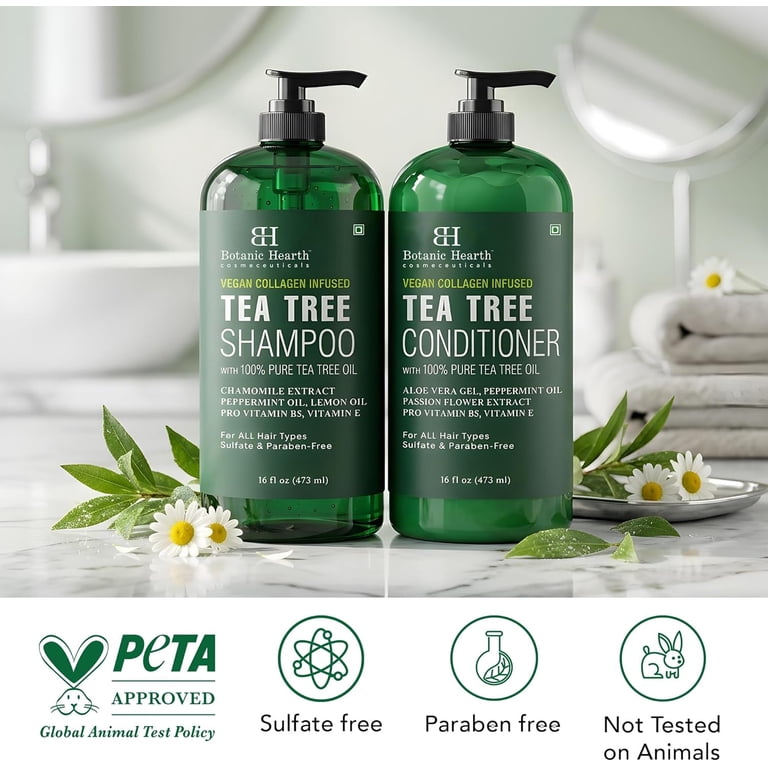 Botanic Hearth Tea Tree Shampoo and Conditioner Set, Vegan
