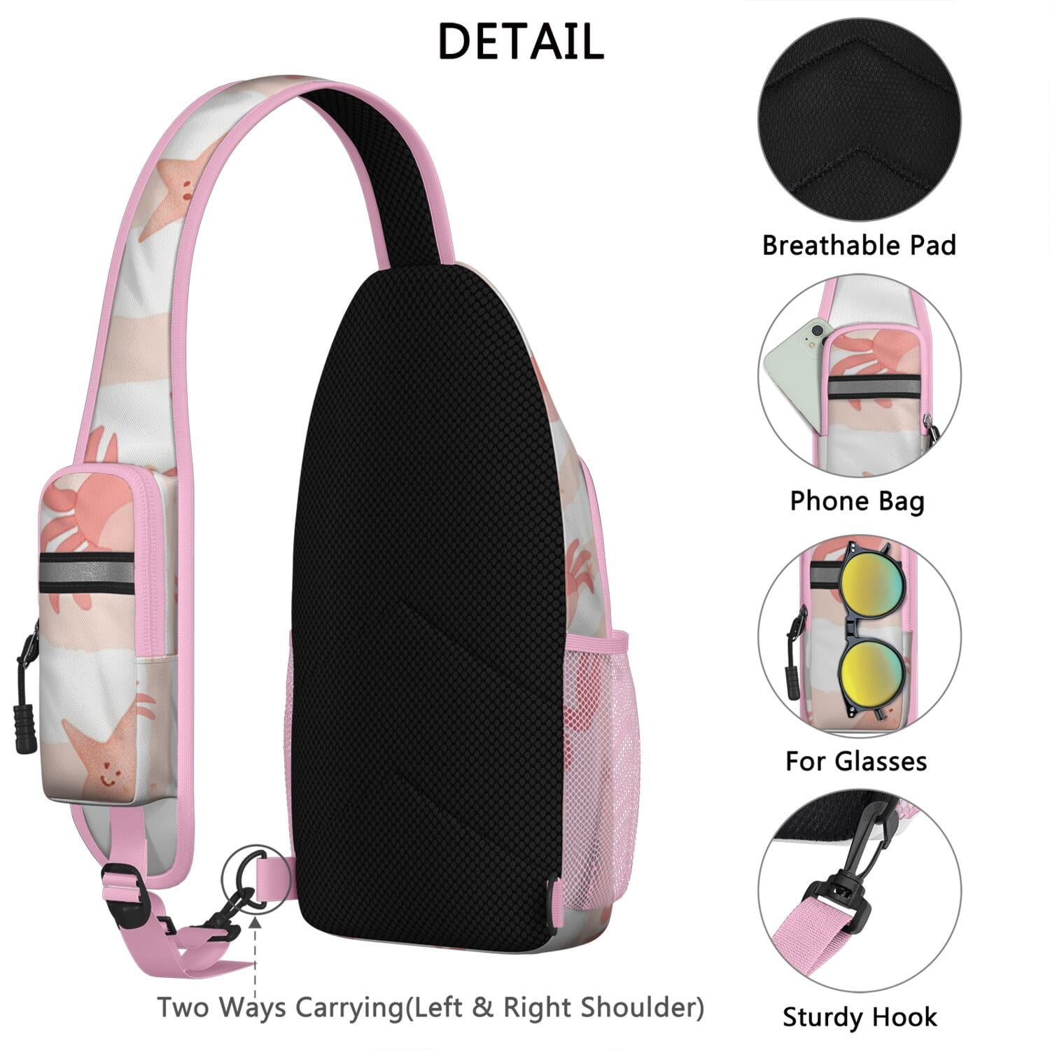 Sling Backpack Small BackpackCrossbody Sling Bag for Men Women Travelers Marine Adorable Crab
