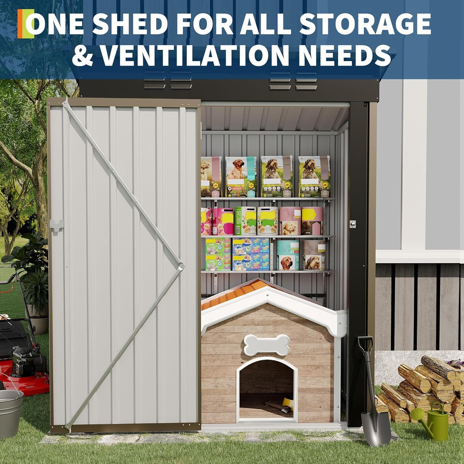 EuKer Metal Storage Sheds, 5ft x 3ft Small Outdoor Storage Shed with Lockable Door for Garden, Backyard, Brown