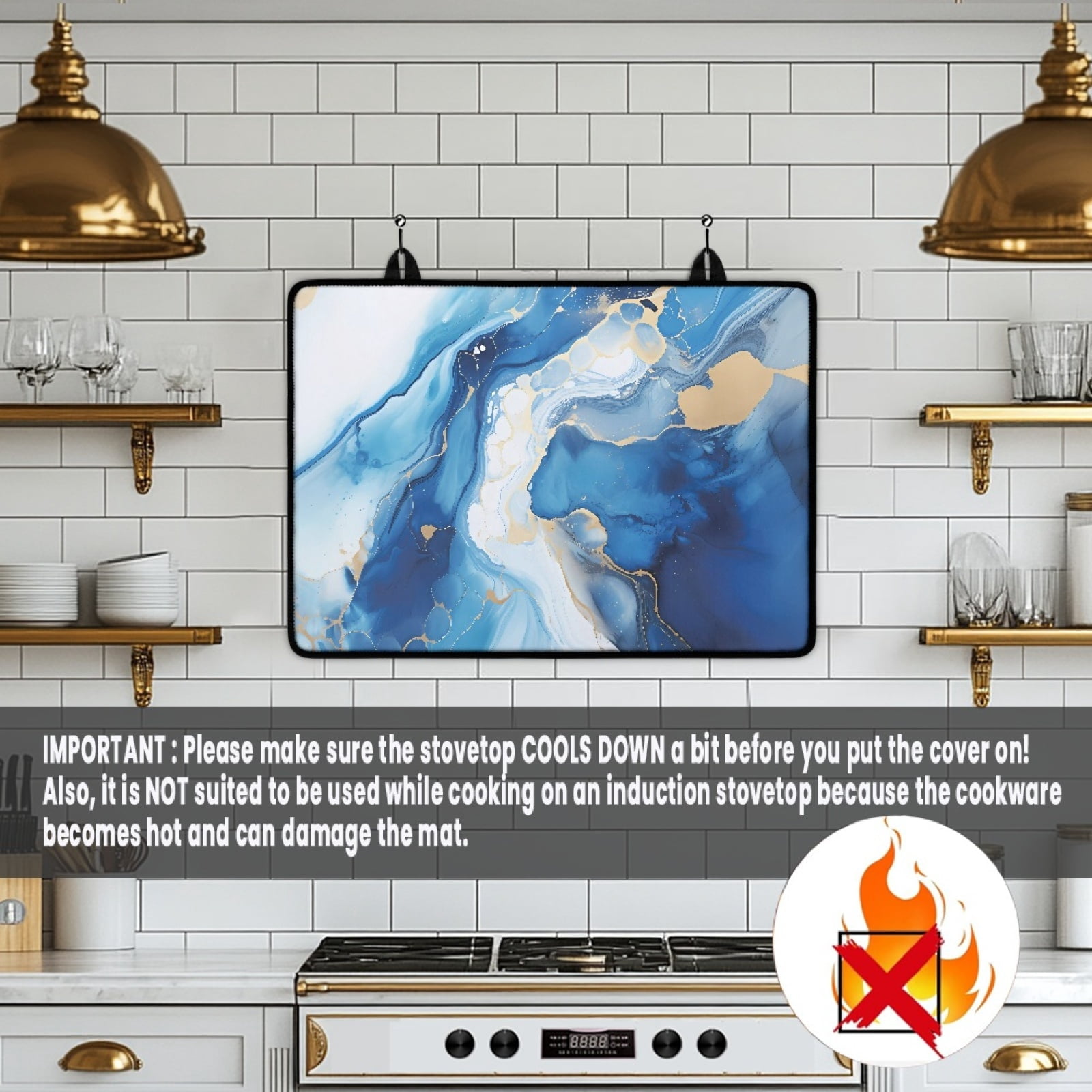 Renewold Glass Stove Cover Stovetop Protector Cover Foldable Electric Stove Top Protector Prevent Scratching Washer Dryer Top Cover for Home Decor, Blue White Marble
