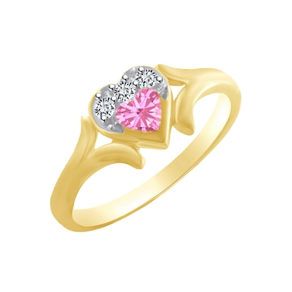 AFFY Heart Shape Simulated Tourmaline & White Cubic Zirconia Heart Promise Ring In 14k Yellow Gold Over Sterling Silver Ring Size-14