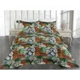 thumbnail image 2 of Ambesonne Ethnic Quilted Bedspread Set 3 Pcs, Traditional Floral Sketch, Twin, Marigold Ivory and Fern Green, 2 of 4