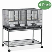 Yaheetech 4 pcs Double Stackable Wide Bird Cage Divided Breeder Cage for Small Birds Lovebirds Finch Canaries Parakeets Cockatiels Budgies Metal Bird Cage with Rolling Stand Black