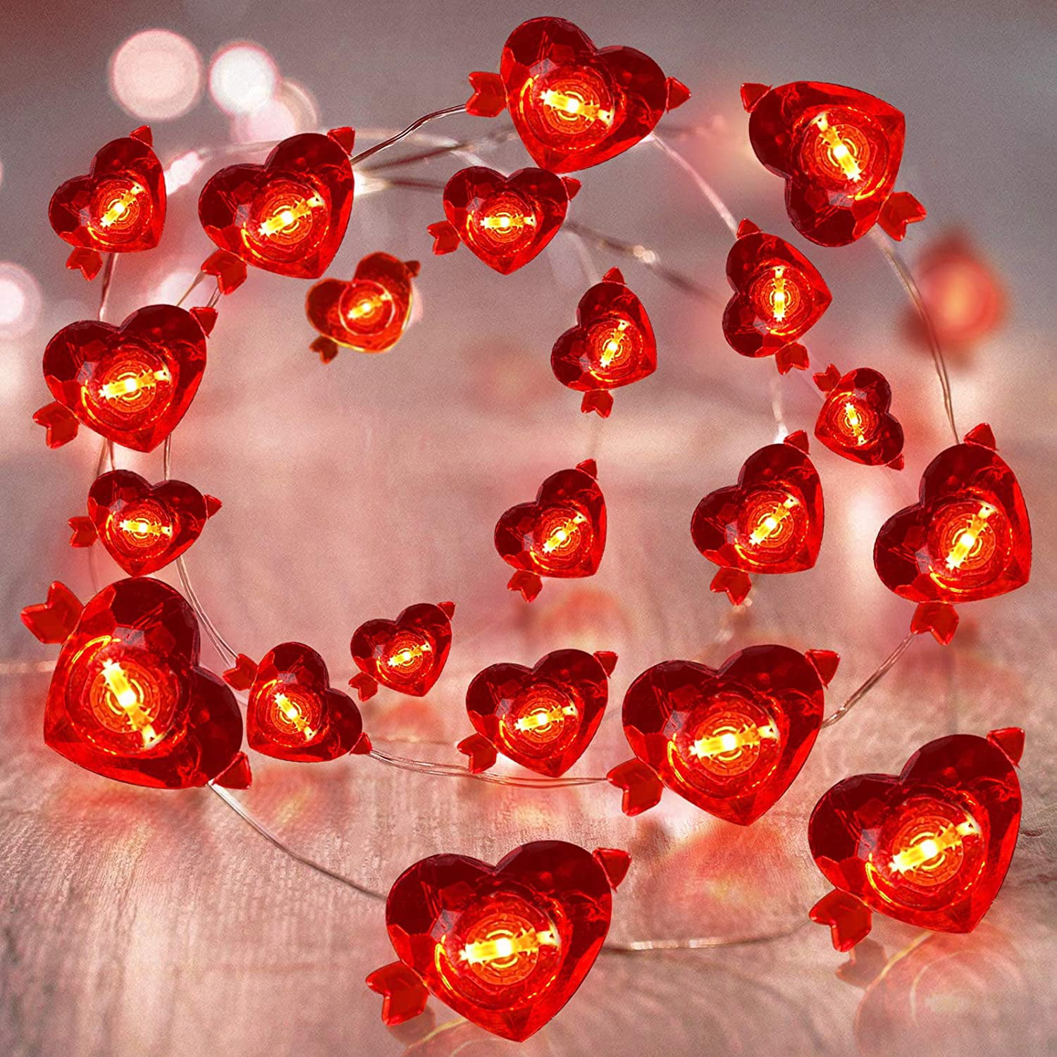 Red Love Heart Shaped 40 LED Fairy String Lights Valentine Wedding Gift Home Decor