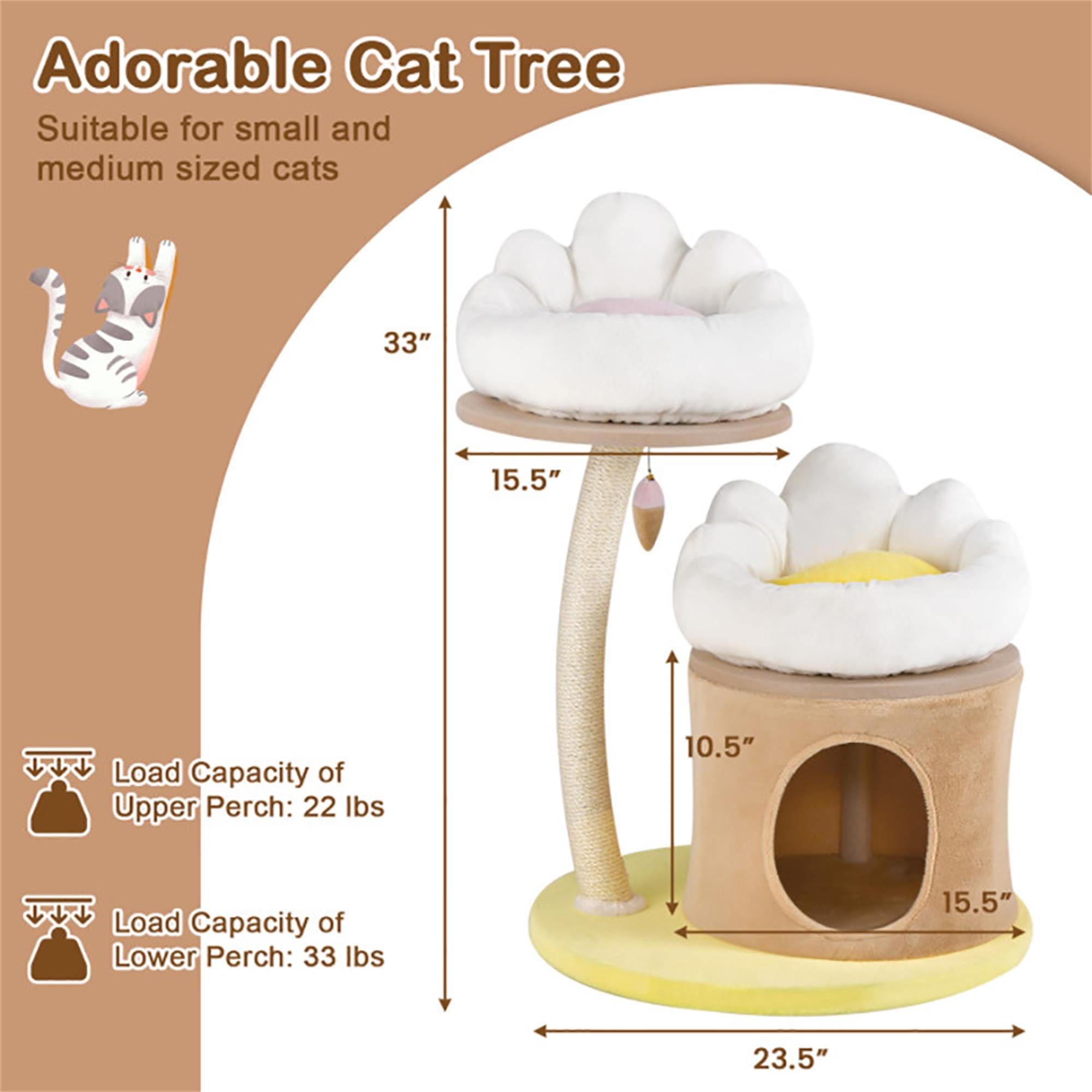 Kadyn 33" Small Cat Tree Tower with Cat Scratching Post for Indoor Cats, Featuring with Cat Condo and Cozy Perch for Kittens and Cats, White