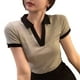 thumbnail image 4 of Camisa de manga corta para mujer,Camisa de manga corta para mujer Camisa de manga corta con cuello vuelto para mujer Camisa de manga corta Top Estética elegante, 4 of 13