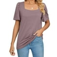 thumbnail image 2 of Bigersell Womens Tshirts Women Fashion Solid Color Casual Square Neck Short Sleeve Loose T-Shirt Blouse Tops Plus Wraps Square Neck Short Sleeve Woven Blouse Style B28846, Gray M, 2 of 6