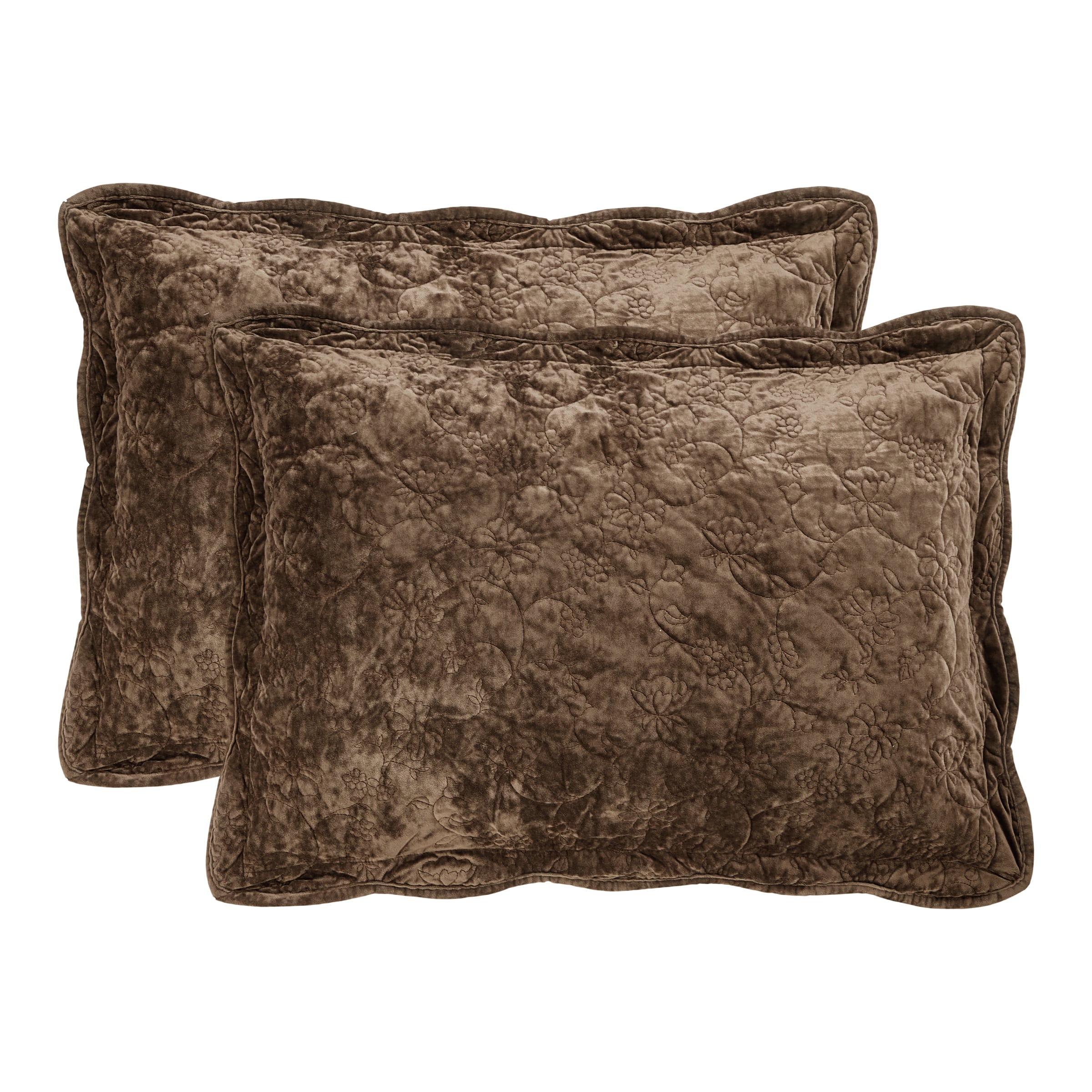 The Pioneer Woman Eloise Floral Velvet Pillow Shams, Standard, Rich Brown, 2 Pack