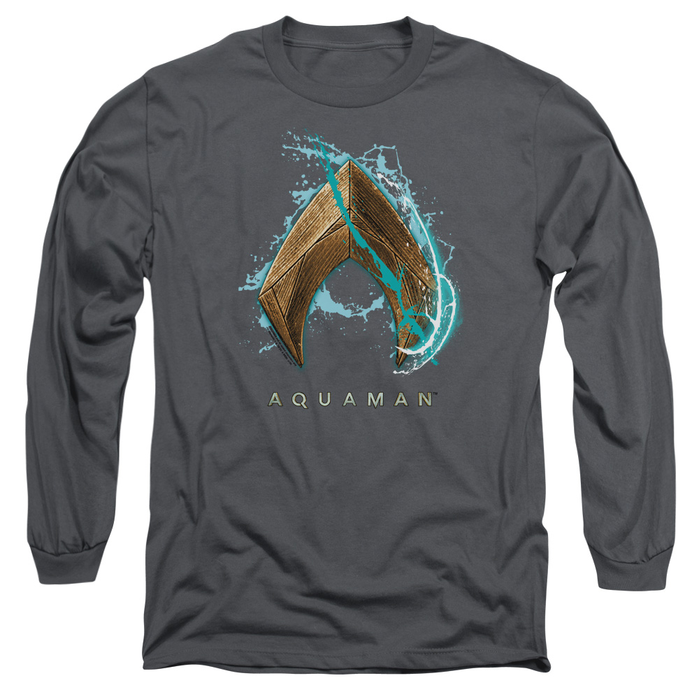 Aquaman Movie Water Shield Long Sleeve T-Shirt Adult 18/1 Charcoal