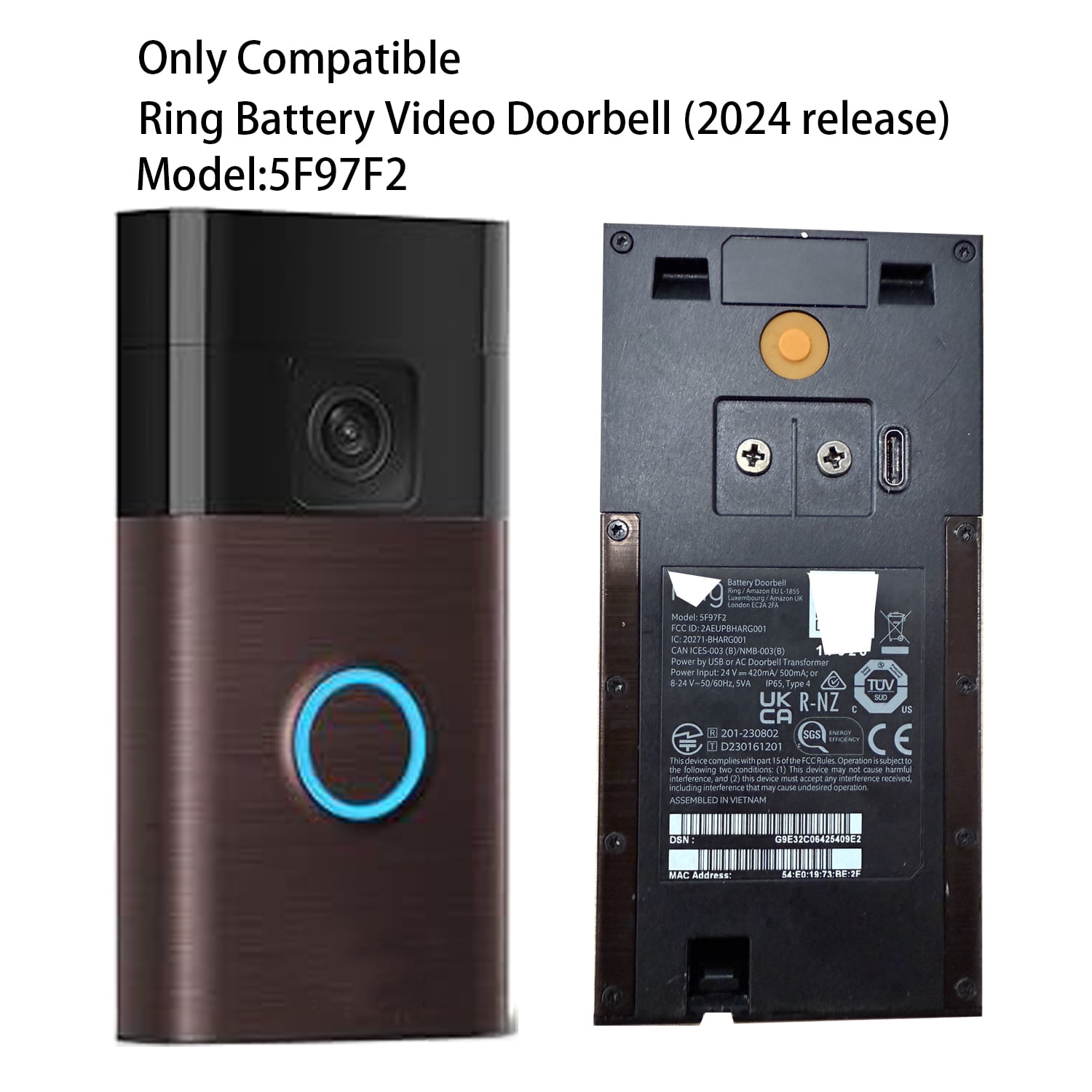 Solar Charger for R.ing Battery Doorbell 2024 Release USB-C Battery Doorbell