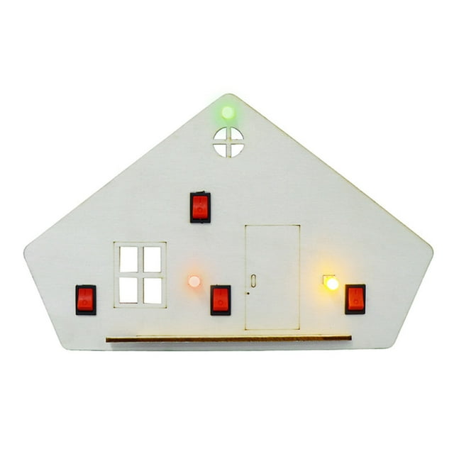 1 Set DIY Wooden House with LED Light Switch Series Parallel Circuit Learning Handmade House Building Toy Kids STEM Educational Physics Science Experiment Toy