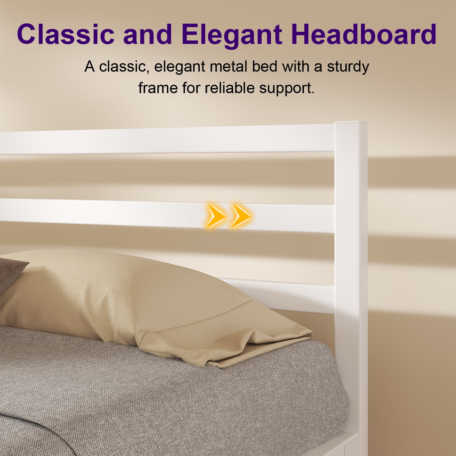 Queen Size Bed Frame, Heavy Duty Platform Bed Frame with Strong Metal Foundation, Under Bed Storage, Mattress Foundation, White