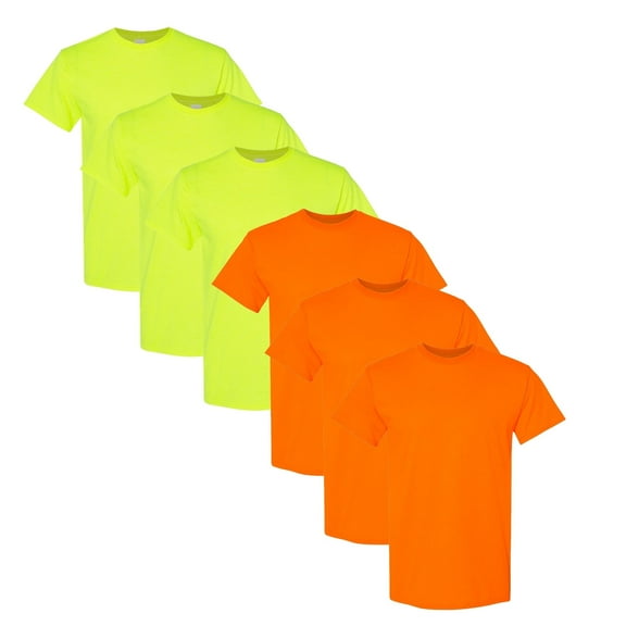 Gildan 6 Pack High Visibility Short-Sleeve Shirt Hi Vis Orange Green Work Safety Reflective S Size | Mix Color T Shirt