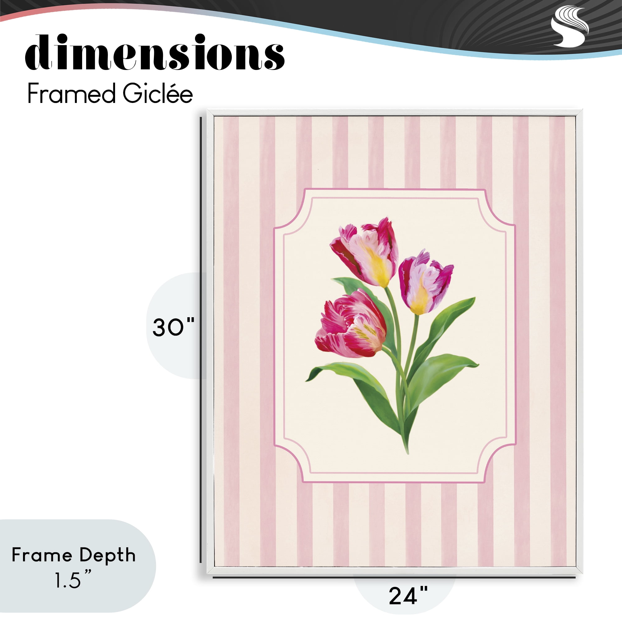Stupell Industries Magenta Tulips over Stripes White Framed Giclee Art, design by Diane Neukirch