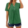 thumbnail image 4 of Agkizg Women's Solid Color Blouse V Neck Button Down Short Sleeve Loose Fitting Casual Tunic Top, 4 of 5