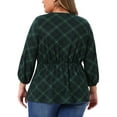 thumbnail image 3 of Agnes Orinda Plus Size Top for Women 3/4 Sleeve V Neck Decorative Buttons Casual Plaid Tunic Pullover Tee Shirts 1X Green, 3 of 6