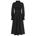 thumbnail image 6 of IROINNID Maxi Dress for Women Round Neck Long Sleeve Pleated A-line Solid Color Dress Discount,Black, 6 of 8