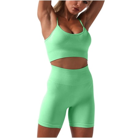 

Qiaocaity Women Bras High Support Underwear Women s Sports Yoga Bra Shorts Sports Underwear Wearing Fitness Yoga Clothes Set Green L