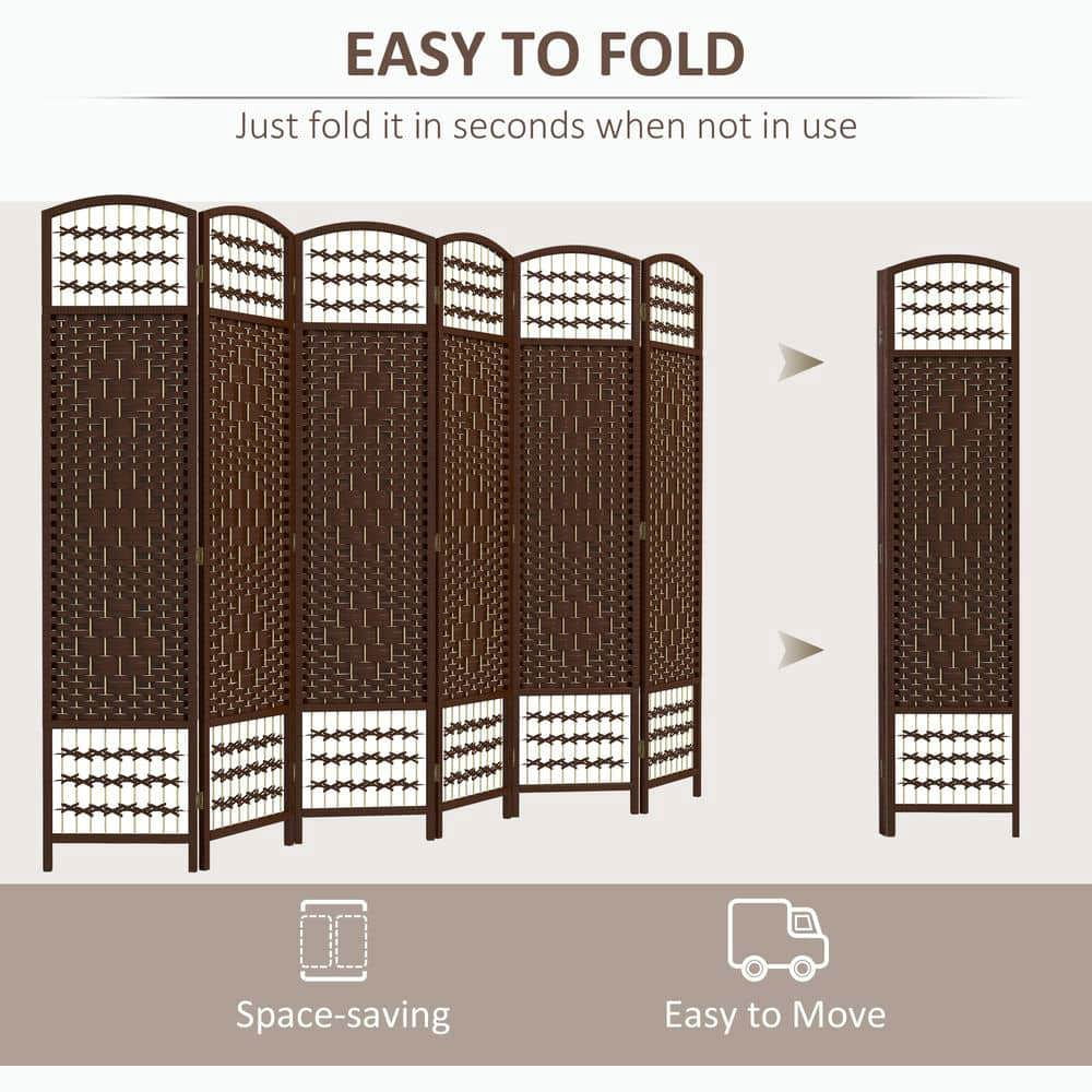 Yardi Yarda 6 Panel Folding Room Divider, Portable Privacy Screen Wave Fiber Room Partition for Indoor, Brown