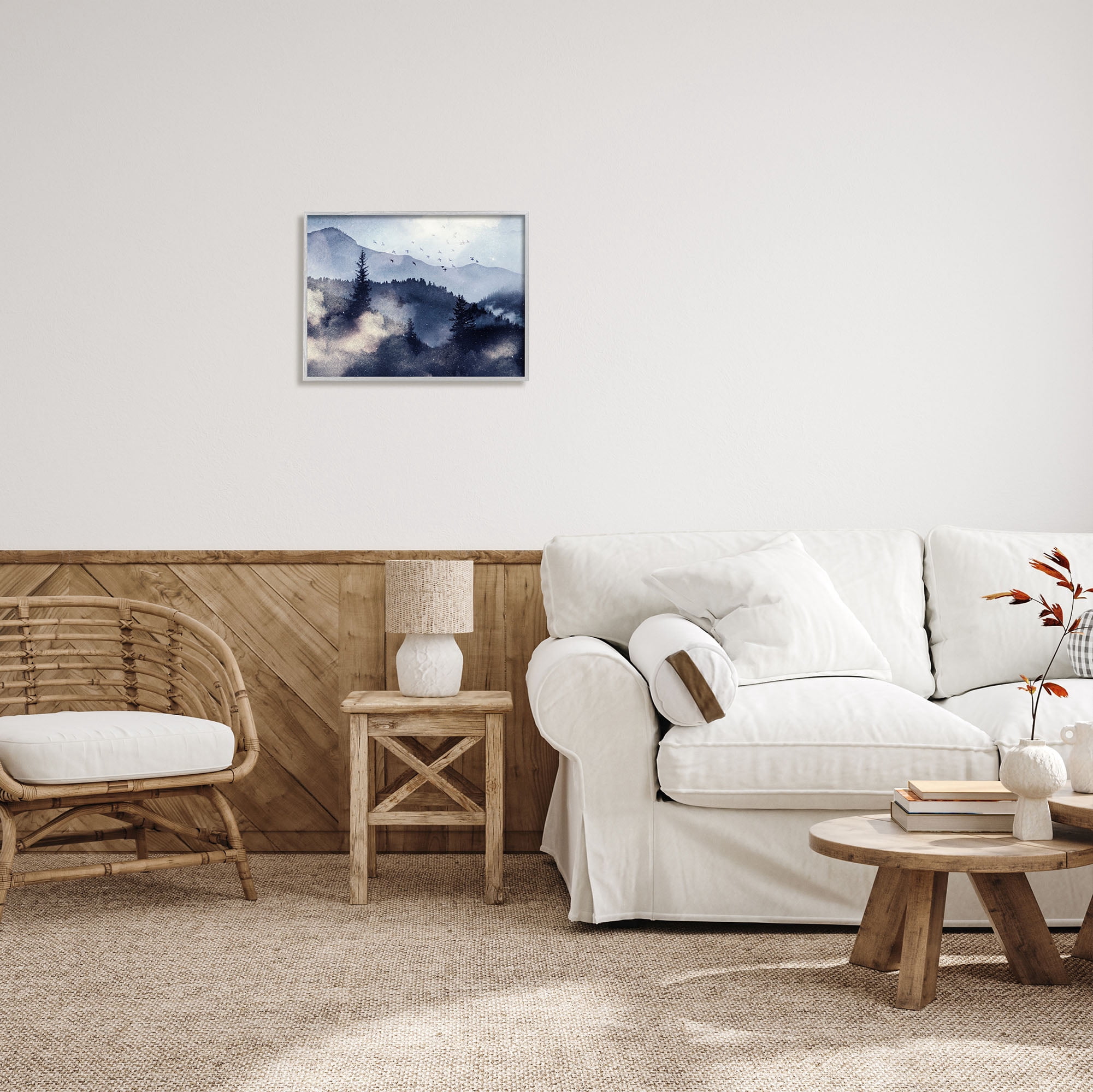Stupell Industries Mountain Landscape Watercolor Nature Painting Gray Framed Art Print Wall Art, 20 x 16