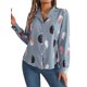 thumbnail image 2 of Blusa de Larga para Mujer, Informal, Elegante, con Estampado de Solapa, Corte Holgado, para Oficina. Azul S, 2 of 10