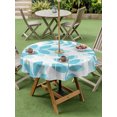 thumbnail image 4 of Outdoor Tablecloth with Umbrella Hole for Patio/Picnic/Party/Camping, Cyan Blue Leaves Waterproof Table Cloth Round Cover Washable, Summer Farmhouse Botanical Boho Branch (Dia 60"), 4 of 9