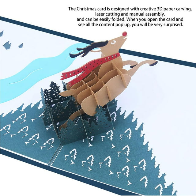 2pcs Christmas Greeting Card 3D Reindeer Handcraft 2pcs Paper Carving Party Paper Carving Pop-up Congratulation Gift Card Handcraft for Christmas Party Birthday