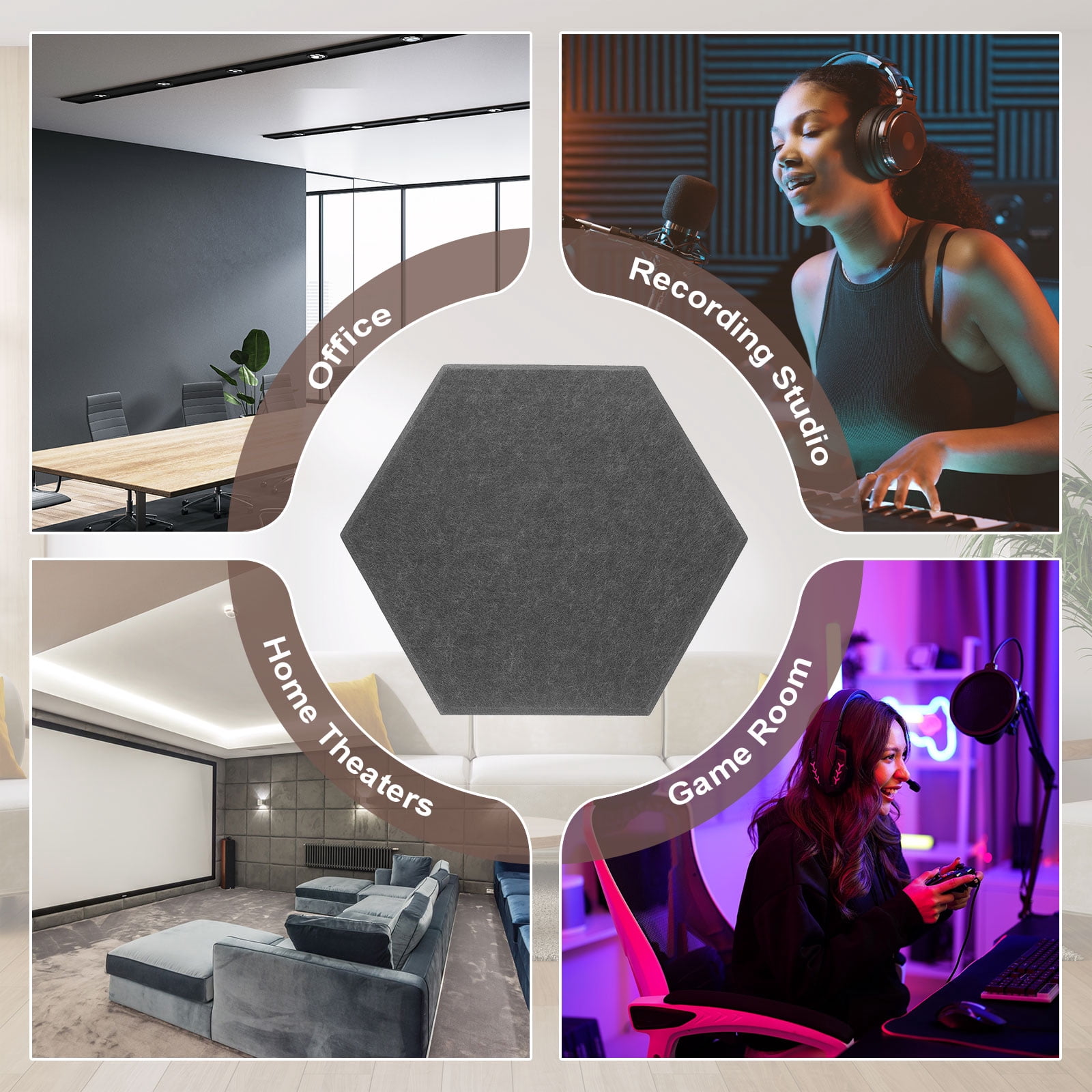 Uxcell 12pcs Acoustic Panels 10.2" x 11.8" x 0.3" Hexagon Self Adhesive Sound Proof Wall Panels High Density Sound Deadening Foam Panel for Home Office Recording Room Studio, Cement Gray