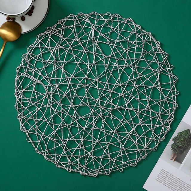 Greyghost Tapis de Cuisine Maison Salle à Manger PVC Papier Doré Paille Désordonnée Napperon Rond Coussin Creux