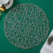 Bangus Gold Round Placemats for Dinner Table Metallic Hollow Out Line Circle Table Mats Vinyl Place Mats for Table Decor Wedding Accent Centerpiece