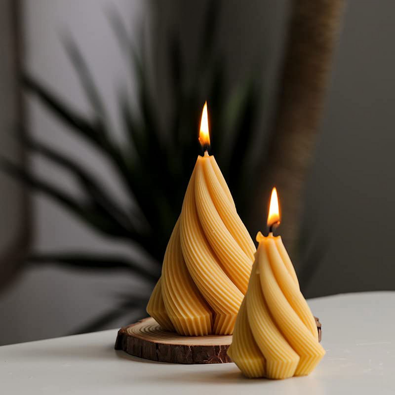 ABCISI 2-Pack Spiral Cone Shape Silicone Candle Molds, DIY 3D Geometric Candle Molds for Candle Making Resin Soap Casting Chocolate, Xmas Pillar Tree Shape Molds for Christmas Gifts, 4.9"+4"