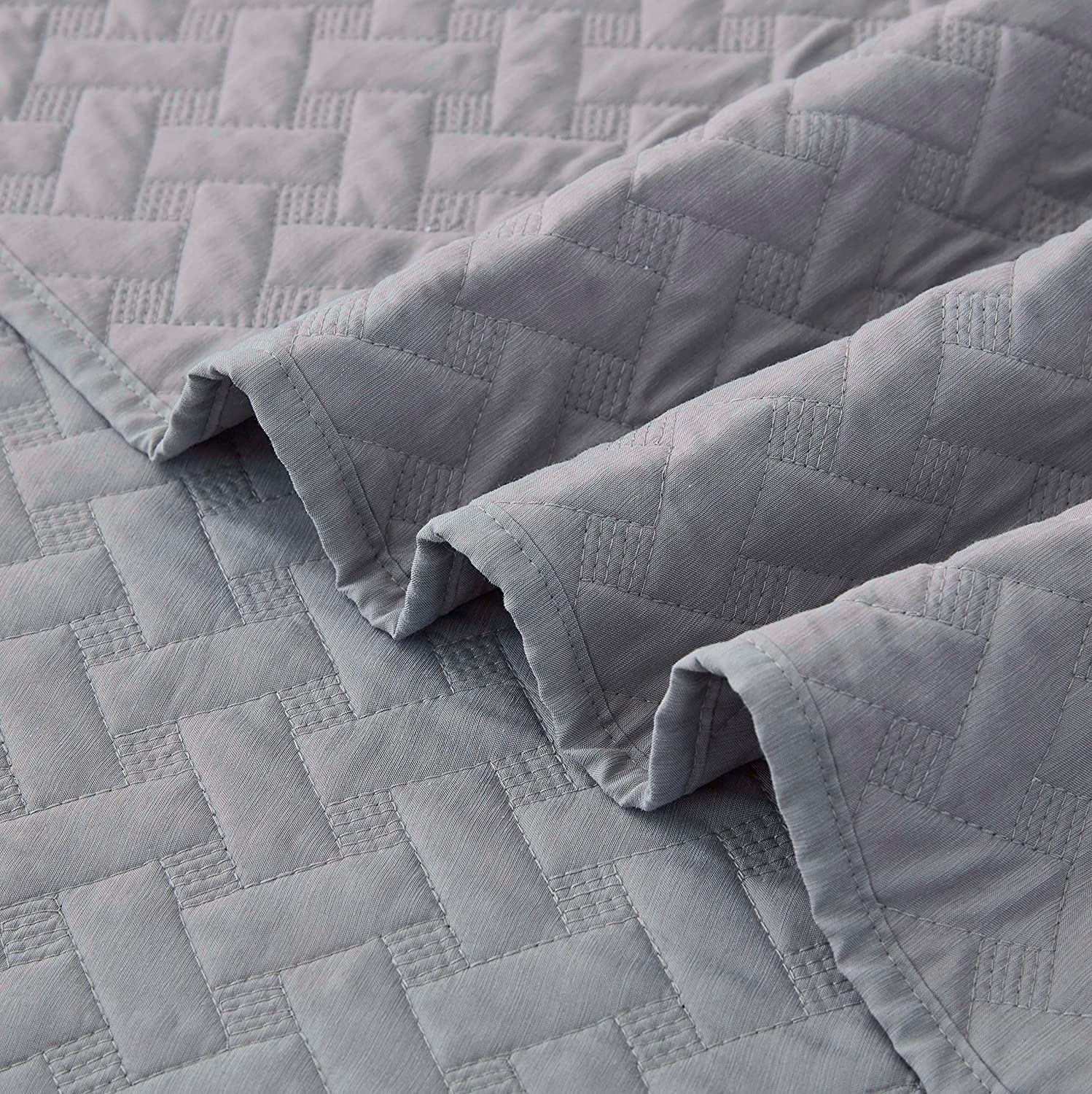 Chezmoi Collection Randall 3-Piece Soft Cooling Bamboo Fiber Quilt Bedspread Basketweave Quilted Coverlet Set (King, Light Gray)