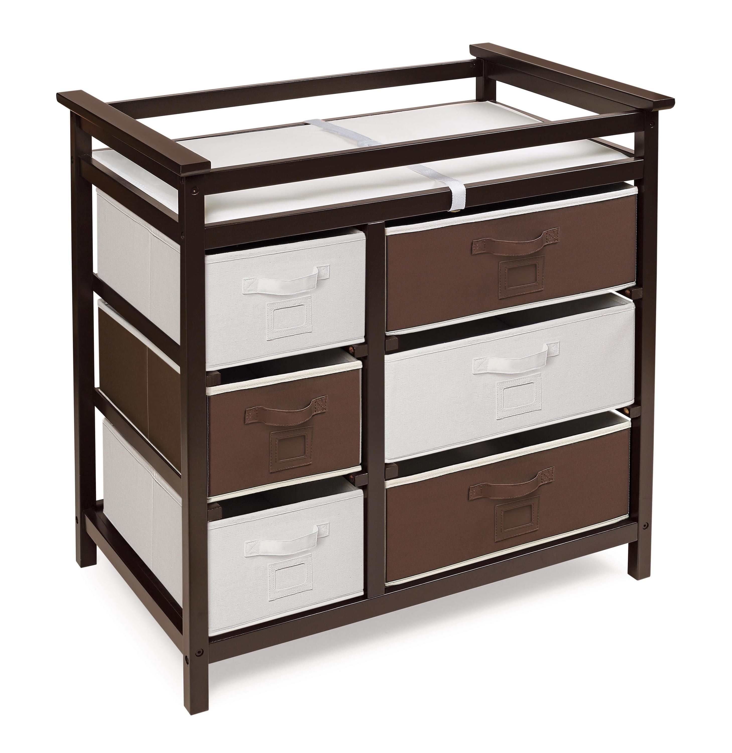 Badger Basket Modern Wood Baby Changing Table with 6 Baskets Espresso