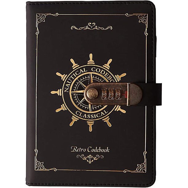 Diario vintage con cerradura A5 con diseño de timón, diario de viaje secreto de 120 hojas, bloc de notas de escritura de cuero de PU con soporte para bolígrafo y ranuras para tarjetas, persona