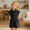 thumbnail image 2 of OSOLU Kids Girls Rompers Sleeveless Solid Color Button Up Lapel One Piece Short Jumpsuit Summer Casual Outfit 2-13Y, 2 of 6
