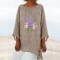thumbnail image 2 of CEHVOM Chemise en Coton et Lin à Manches 3/4 et Col Rond pour Femmes, Imprimé Personnalisé, Ourlet Irrégulier Ample, Liquidation, 2 of 4