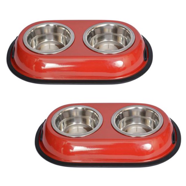 Iconic Pet 51424 16 oz. Color Splash Stainless Steel Double Diner - Red