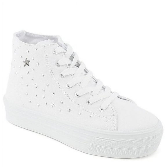 Studded Stars Platform Hi Top White Canvas Sneakers