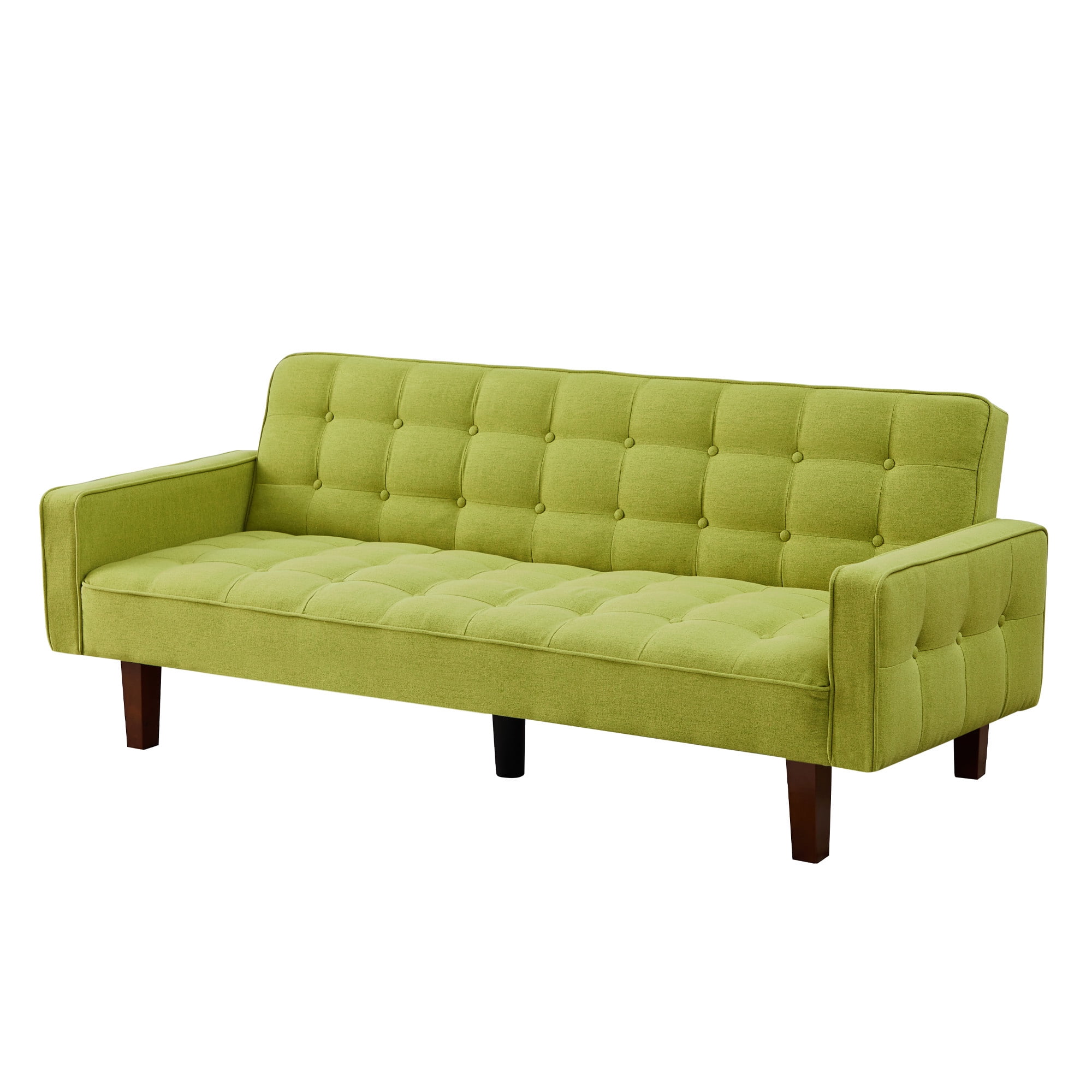 Aukfa 74" Square Arm Futon Convertible Sofa Bed for Home Office, Button-Tufted Back, Light Green