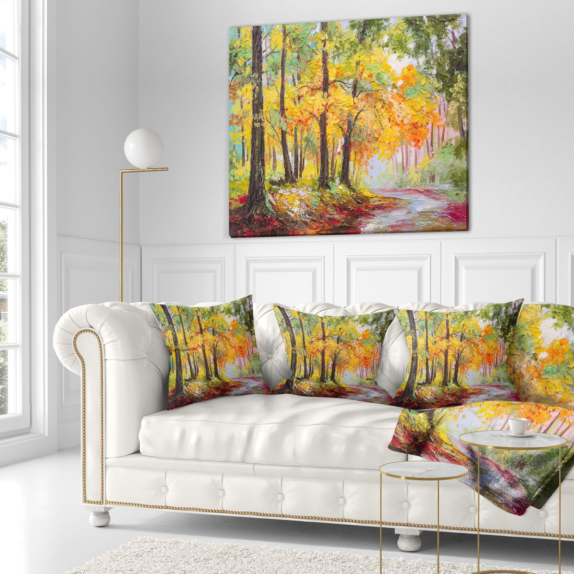 Designart Colorful Autumn Forest - Landscape Printed Throw Pillow - 18x18