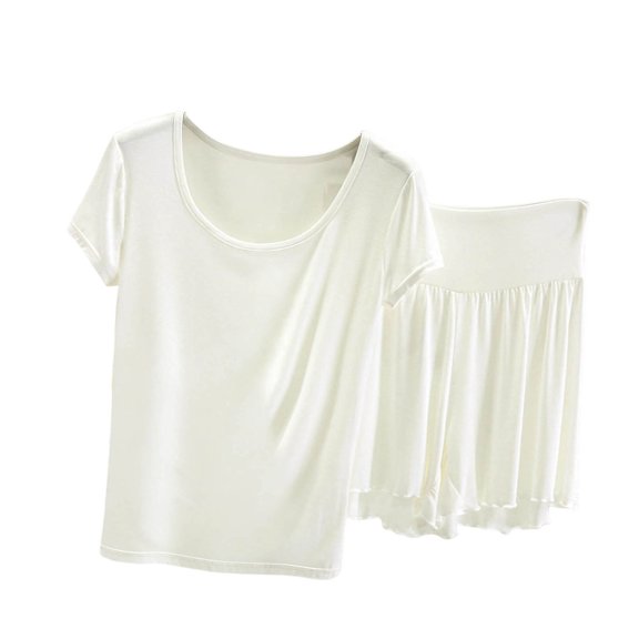 Tnhcen Women's 2 - Piece Modal Cotton Short Sleeve Pajama Set with Shorts, Lightweight Summer Lounge Wear, Breathable Casual Sleepwear for Women M - 2XL, Soft Comfortable Nightgown Set