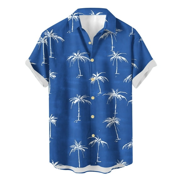 VSSSJ Hawaiian Shirts for Men Summer Casual Coconut Tree Print Button Down Shirts Short Sleeve Tropical Beach Vacation Shirts Blue L