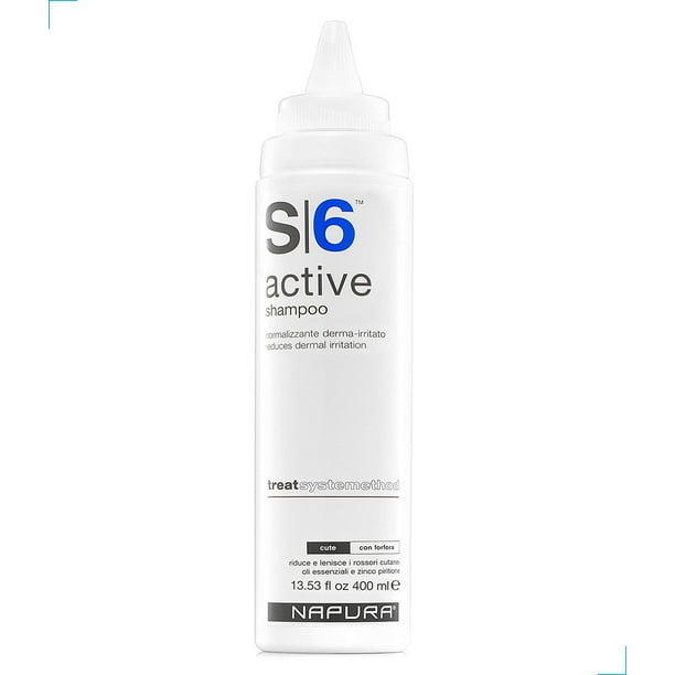 NAPURA S6 Active Champú anticaspa profesional con aceite de árbol de té 1% zinc y 1% ácido salicílico - Tratamiento natural del cuero cabelludo con picazón (13.53 fl oz) para hombres y mujeres