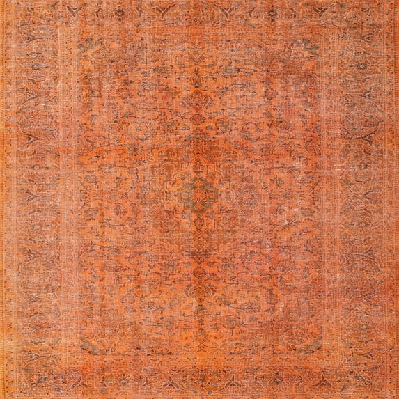 Ahgly Company Indoor Square Traditional Orange Red Persian Area Rugs, 8' Square