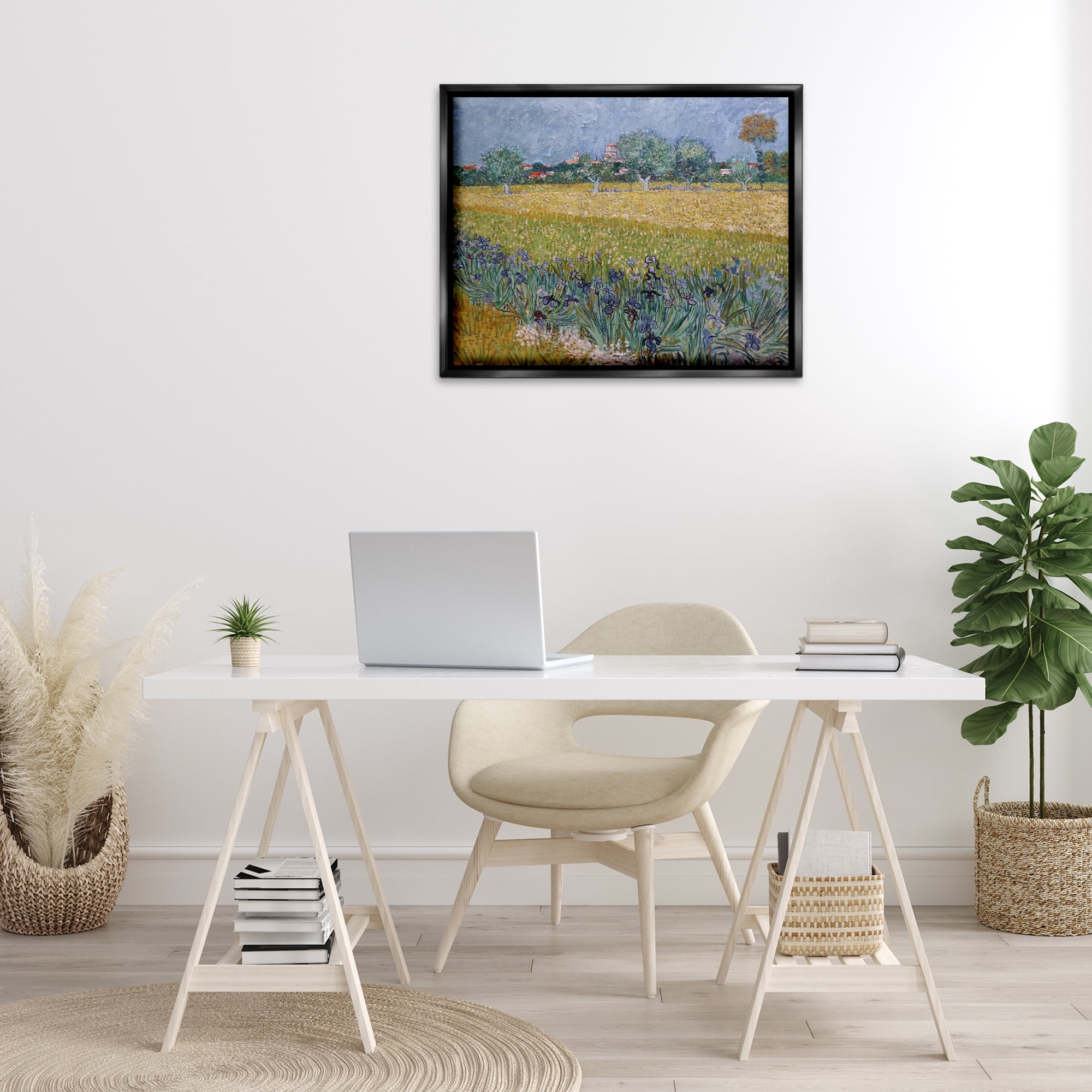 Stupell Industries Van Gogh View of Arles Landscape & Nature Painting Black Floater Framed Canvas Art Print Wall Art, 31 x 25