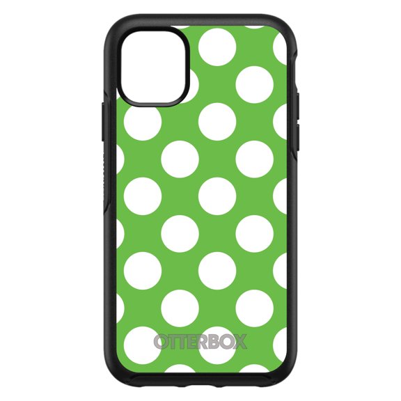 DistinctInk OtterBox Symmetry Custom Case for Apple iPhone 15 (6.1" Screen) - White & Green Polka Dots - Raised Bezel Screen Guard