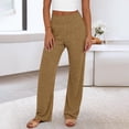 thumbnail image 5 of Women's Ribbed Knit Pajama Pants 2025 High Waist Wide Leg Lounge Pants Soft Comfy Elastic Waist Fall Sleepwear Khaki, 5 of 5