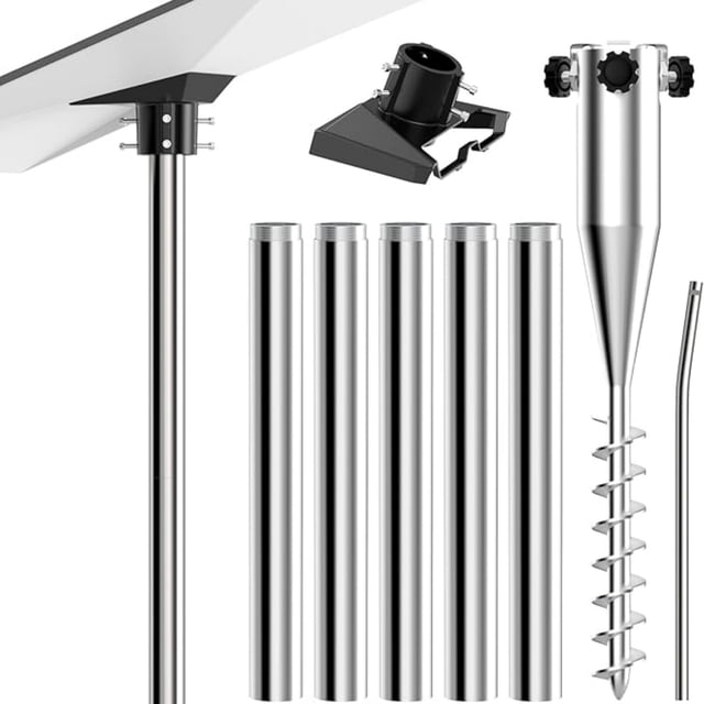 Starlink Gen 3 Ground Mount Kit with 5 Stainless Steel Poles, Outdoor Satellite Stand with Ground Screw Anchor, Adjustable Height, Rustproof Installation for Garden, RV, or Remote Sites